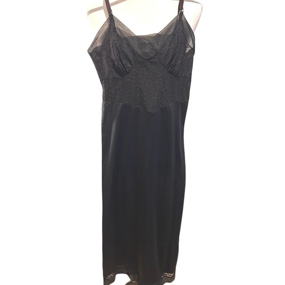 Munsingwear Other - Vintage Munsingwear Black Nylon Tricot Lace Maxi Slip Dress Size 32‎ Tall USA